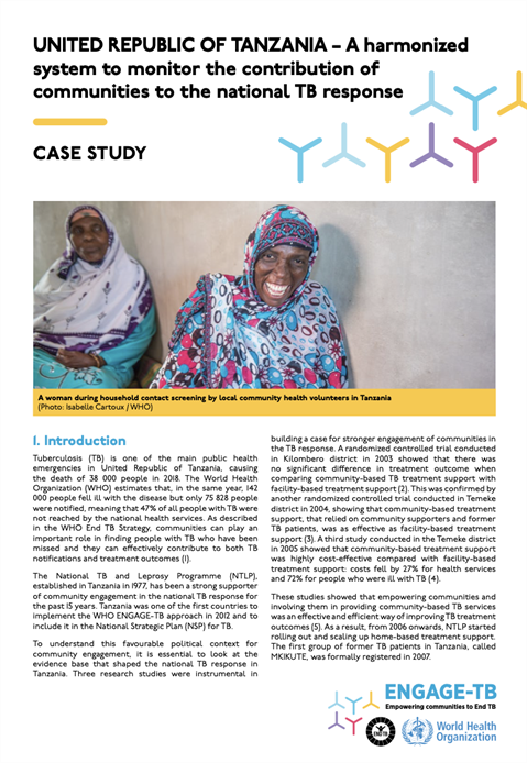 United Republic of Tanzania – A harmonized system to monitor the contribution of communities to the national TB response